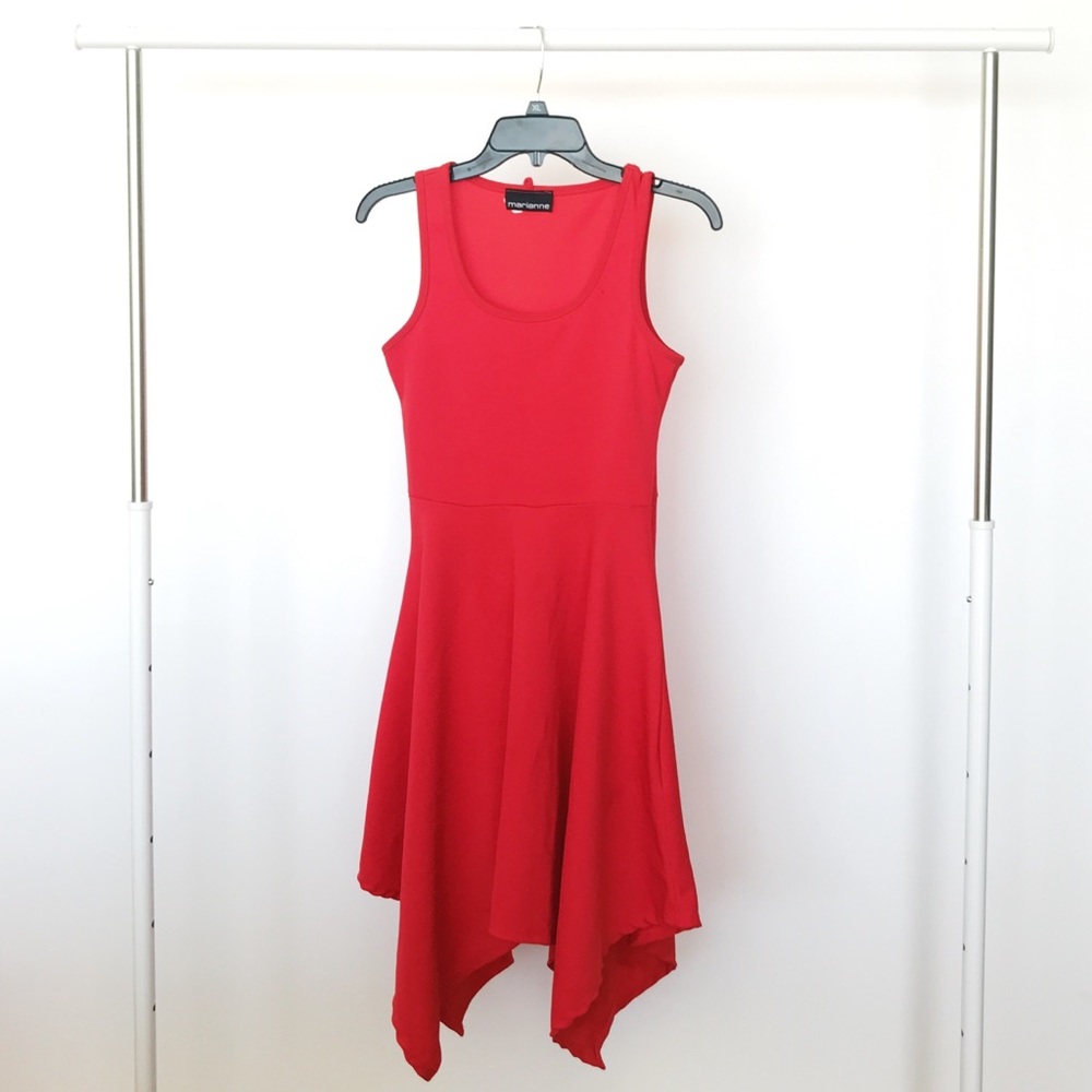 MARIANNE — Medium Asymmetrical Sided Red Dress